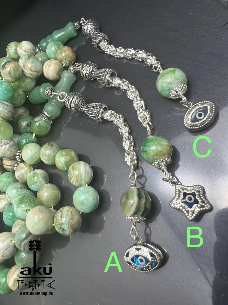 Phoenix Jade Tasbih Islamisches Eid-Geschenk 925 Silber Quaste Herzchakra-Energie Tasbih