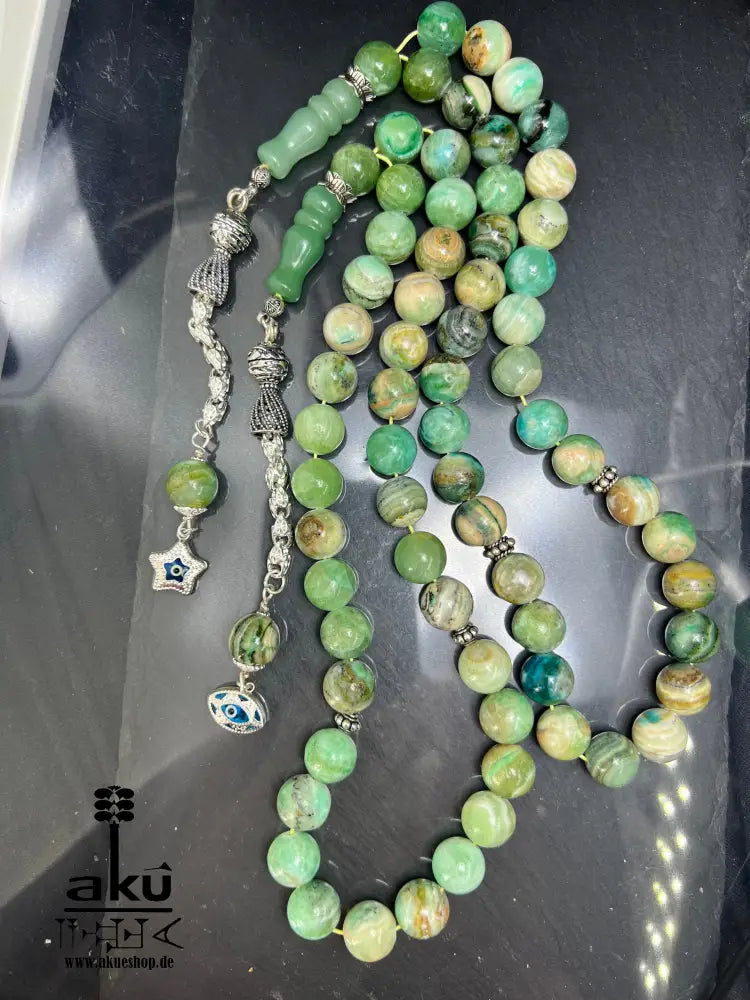 Phoenix Jade Tasbih Islamisches Eid-Geschenk 925 Silber Quaste Herzchakra-Energie, riesige Misbaha, Muslimmsche Schmuck, Sibha, AkueShop, boseaugeschutz