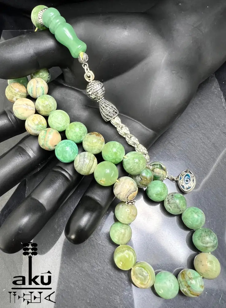 Phoenix Jade Tasbih Islamisches Eid-Geschenk 925 Silber Quaste Herzchakra-Energie, riesige Misbaha, Muslimmsche Schmuck, Sibha, AkueShop, boseaugeschutz