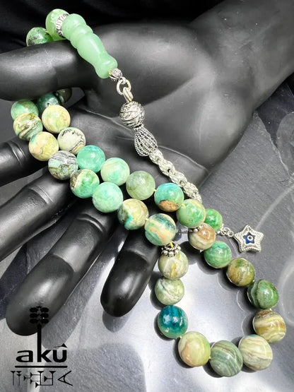 Phoenix Jade Tasbih Islamisches Eid-Geschenk 925 Silber Quaste Herzchakra-Energie, riesige Misbaha, Muslimmsche Schmuck, Sibha, AkueShop, boseaugeschutz