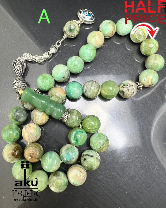 Phoenix Jade Tasbih Islamisches Eid-Geschenk 925 Silber Quaste Herzchakra-Energie, riesige Misbaha, Muslimmsche Schmuck, Sibha, AkueShop