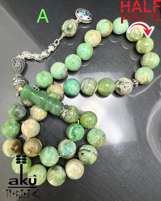 Phoenix Jade Tasbih Islamisches Eid-Geschenk 925 Silber Quaste Herzchakra-Energie, riesige Misbaha, Muslimmsche Schmuck, Sibha, AkueShop