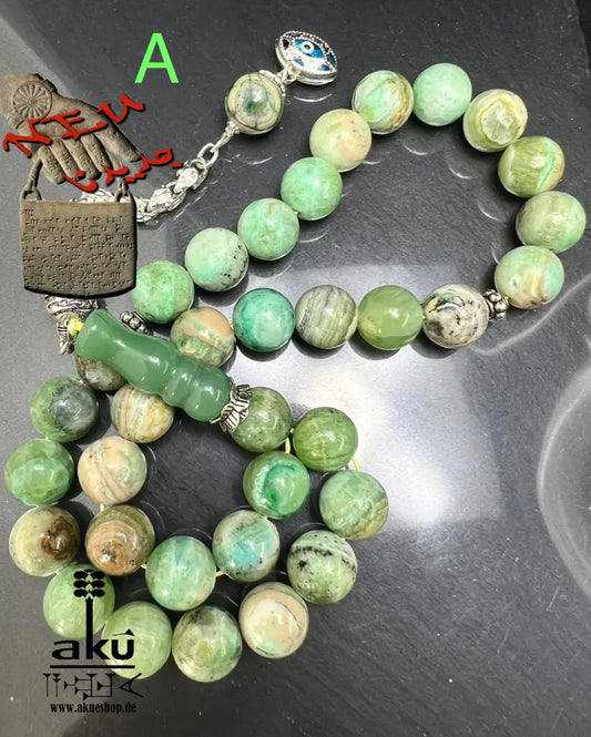Phoenix Jade Tasbih Islamisches Eid-Geschenk 925 Silber Quaste Herzchakra-Energie, riesige Misbaha, Muslimmsche Schmuck, Sibha, AkueShop