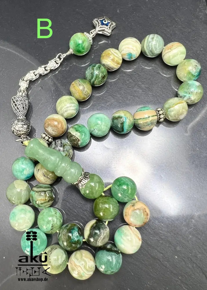 Phoenix Jade Tasbih Islamisches Eid-Geschenk 925 Silber Quaste Herzchakra-Energie, riesige Misbaha, Muslimmsche Schmuck, Sibha, AkueShop