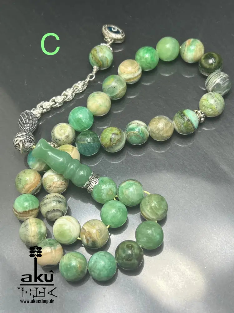 Phoenix Jade Tasbih Islamisches Eid-Geschenk 925 Silber Quaste Herzchakra-Energie, riesige Misbaha, Muslimmsche Schmuck, Sibha, AkueShop