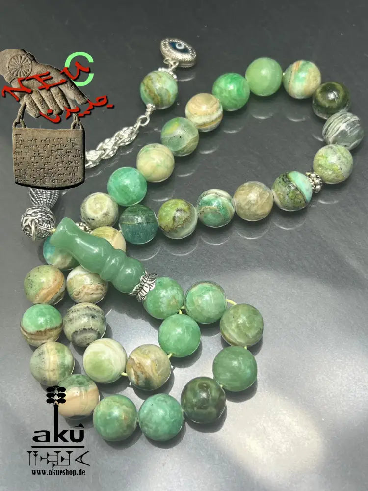 Phoenix Jade Tasbih Islamisches Eid-Geschenk 925 Silber Quaste Herzchakra-Energie, riesige Misbaha, Muslimmsche Schmuck, Sibha, AkueShop