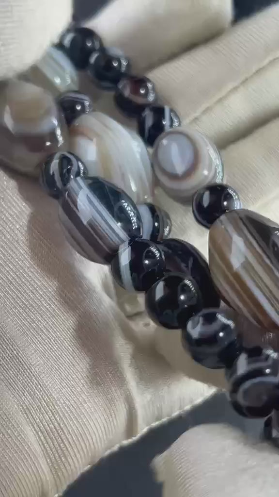 Schwarzer Sulemani Achat Glücks & Kraftstein Armband, natürliche Edelsteine, positive Wurzelchakra Meditationsenergie.