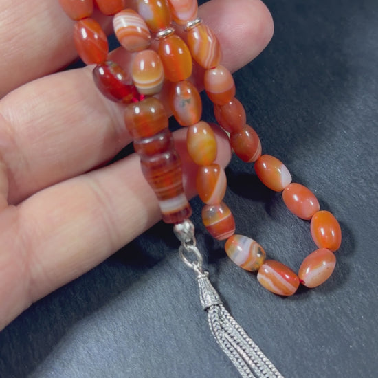 Karneol Tasbih, naturlichen Edelstein islamisches Tesbeeh Misbaha, 925 Sterling Silbere Quaste
