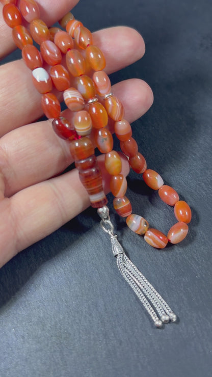 Karneol Tasbih, naturlichen Edelstein islamisches Tesbeeh Misbaha, 925 Sterling Silbere Quaste