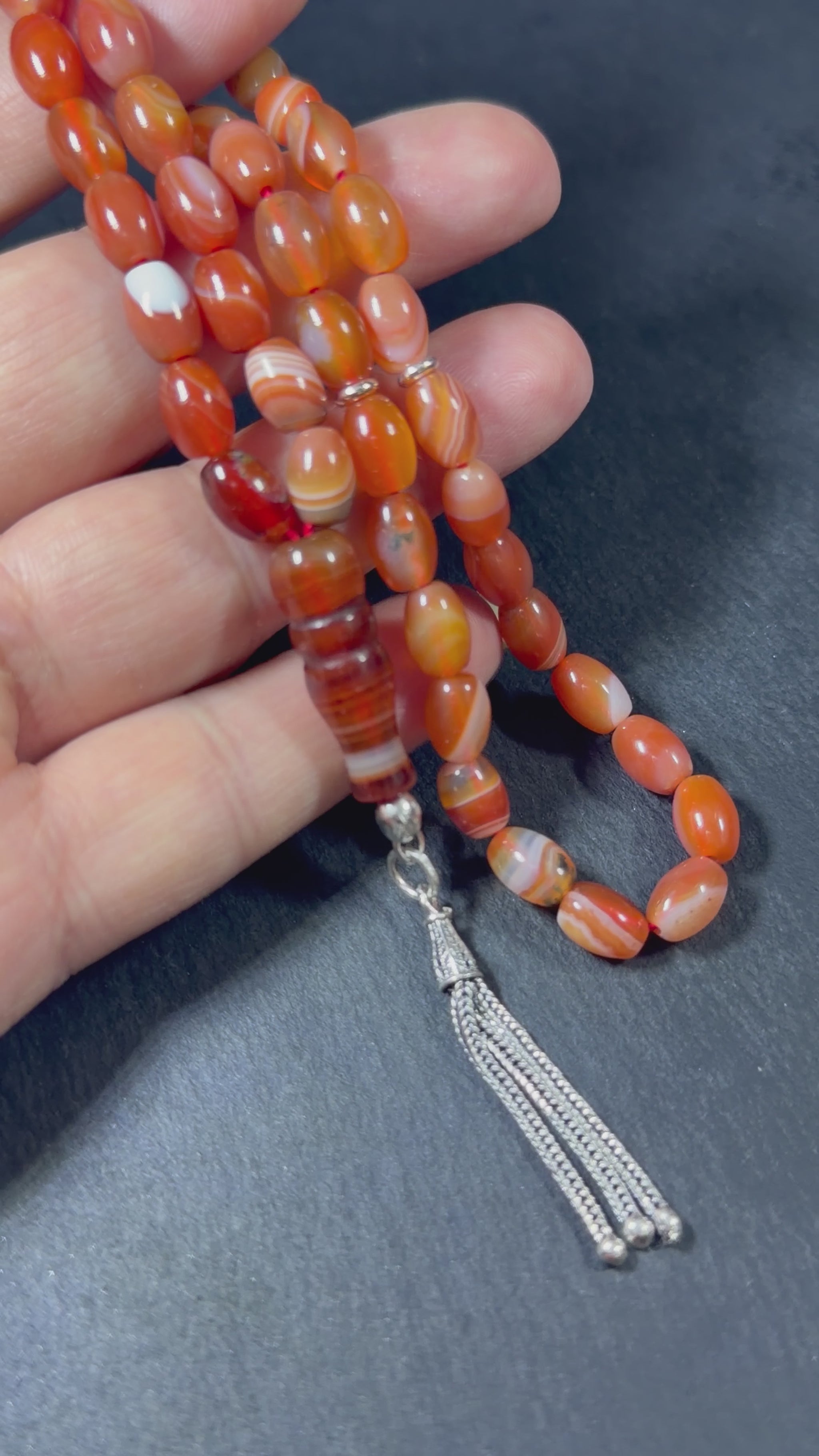 Karneol Tasbih, naturlichen Edelstein islamisches Tesbeeh Misbaha, 925 Sterling Silbere Quaste