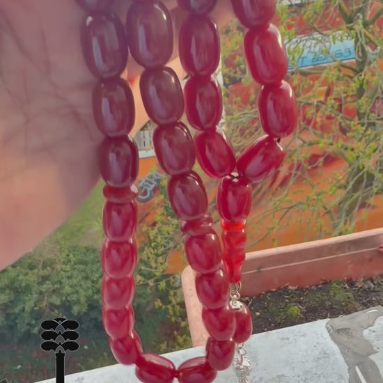 Roter Achat Akik Tasbih, Riesige natuerliche Achat-Perlen Gebetskette, Islamische Misbaha
