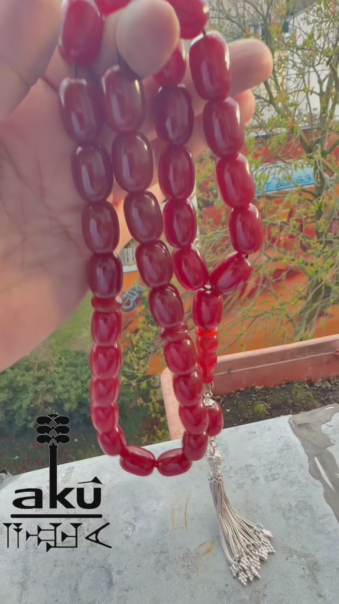 Roter Achat Akik Tasbih, Riesige natuerliche Achat-Perlen Gebetskette, Islamische Misbaha