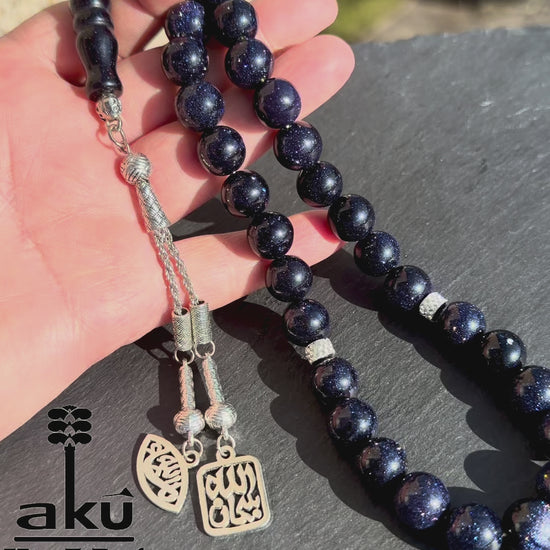Blaue Sternsteinen Tasbih, Maschallah und Subhanallah Quaste