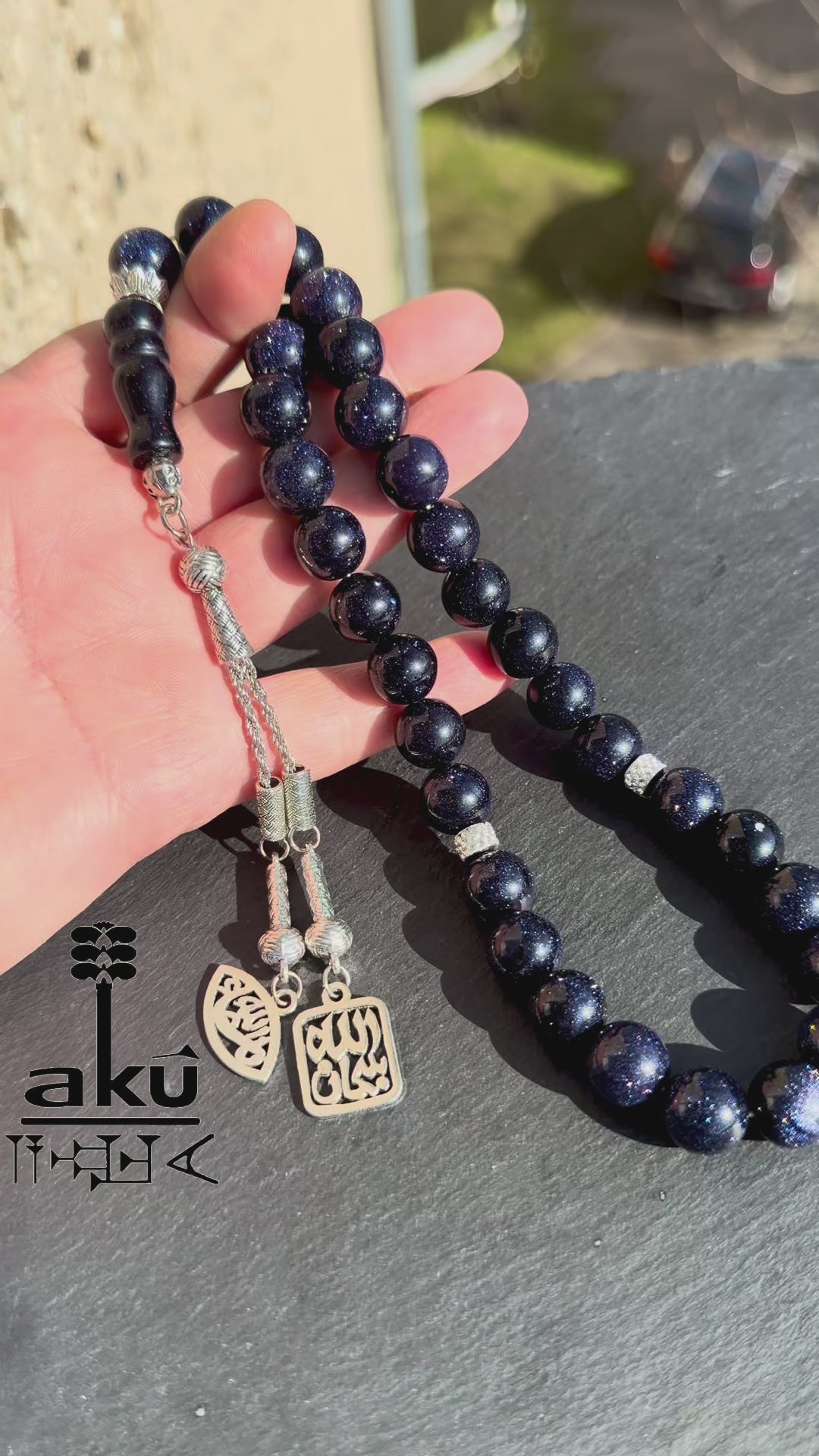 Blaue Sternsteinen Tasbih, Maschallah und Subhanallah Quaste