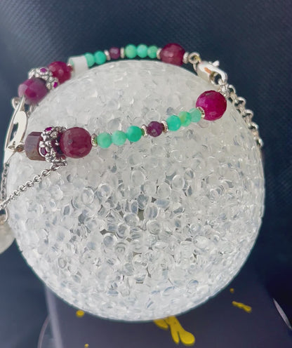 Bracelet made of red ruby ​​stone and amazonite, 925 silver, handmade, root &amp; throat chakras reiki healing