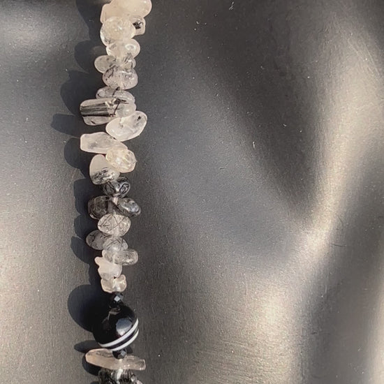 Achat & Rutilquarz Halskette, natürliche Roh Edelsteine, handgefertigter Schmuck, Weihnachtsgeschenk.