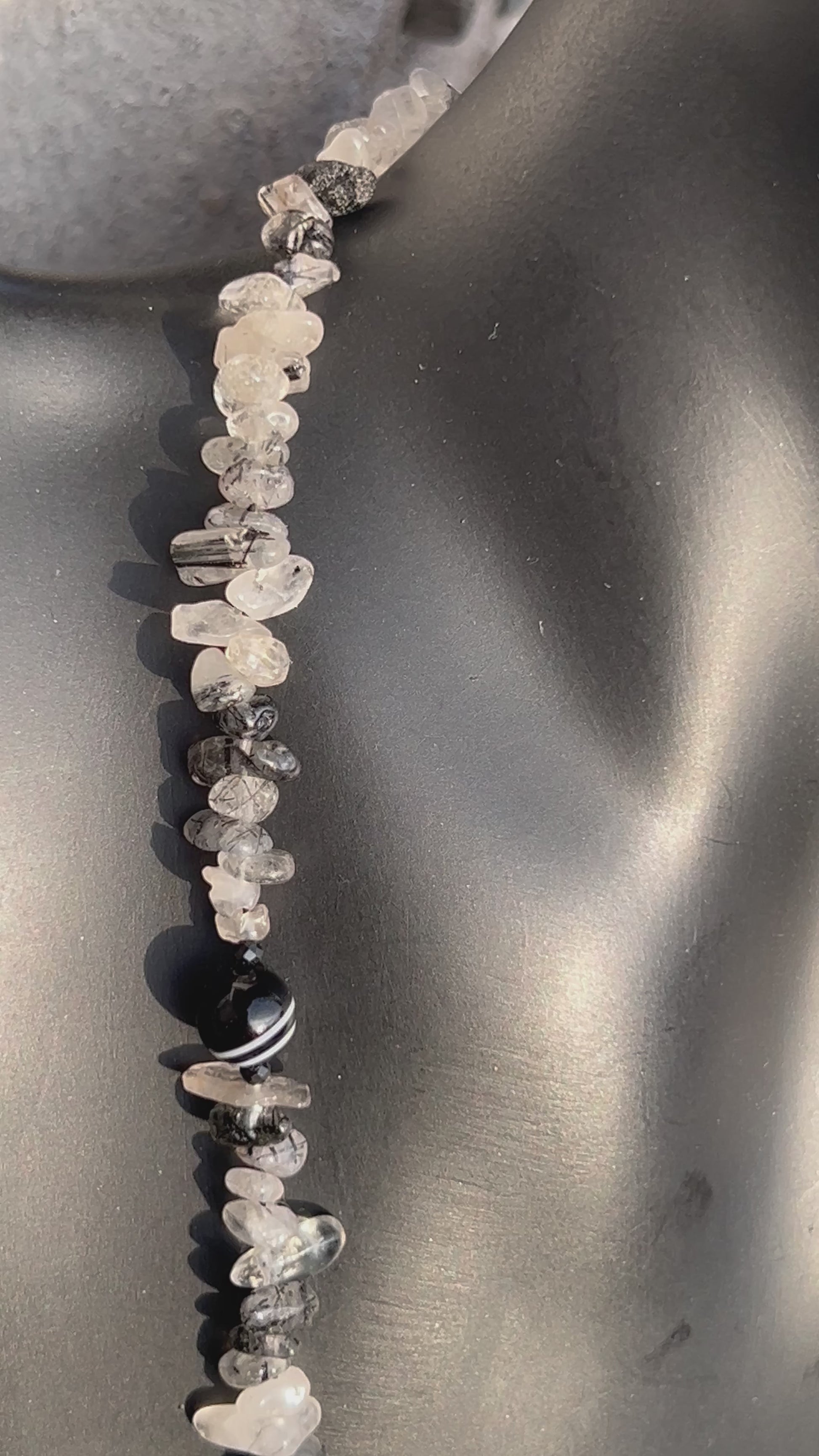 Achat & Rutilquarz Halskette, natürliche Roh Edelsteine, handgefertigter Schmuck, Weihnachtsgeschenk.