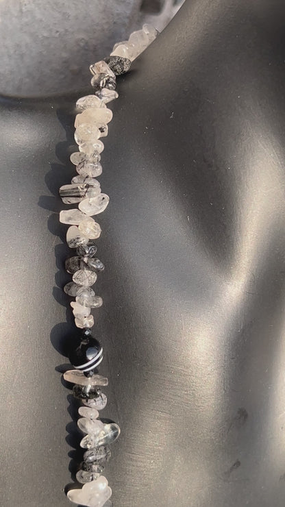 Achat & Rutilquarz Halskette, natürliche Roh Edelsteine, handgefertigter Schmuck, Weihnachtsgeschenk.