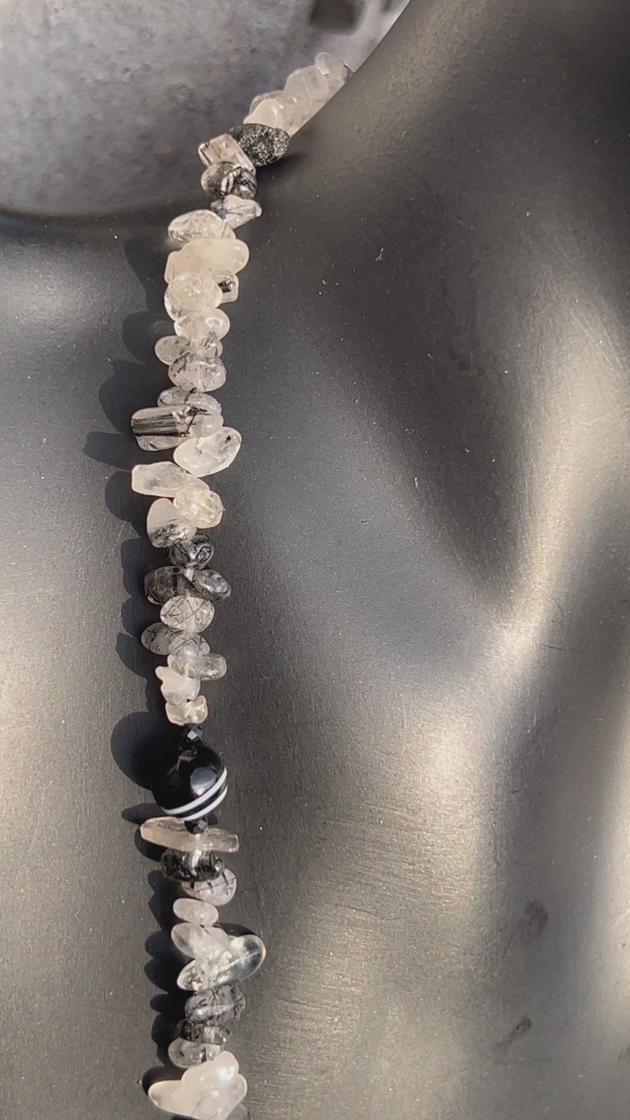 Achat & Rutilquarz Halskette, natürliche Roh Edelsteine, handgefertigter Schmuck, Weihnachtsgeschenk.