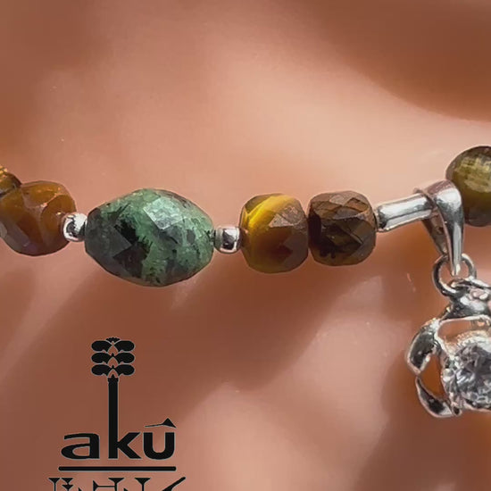 Tigerauge & Zoisit fußkette, natürlich edelstein, handgefertigte schmuck aus 925er Silber, AkueShop Produkte