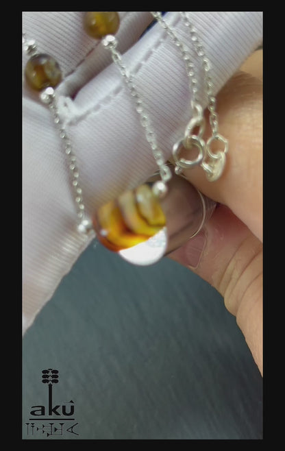 925er Sterling Silberkette mit natürlichen Achat-Nugget-Perlen in Braun