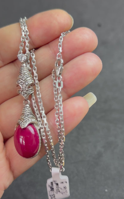 Vintage Halskette (1980er), 925 Silber, synthetischer weinroter Anhänger