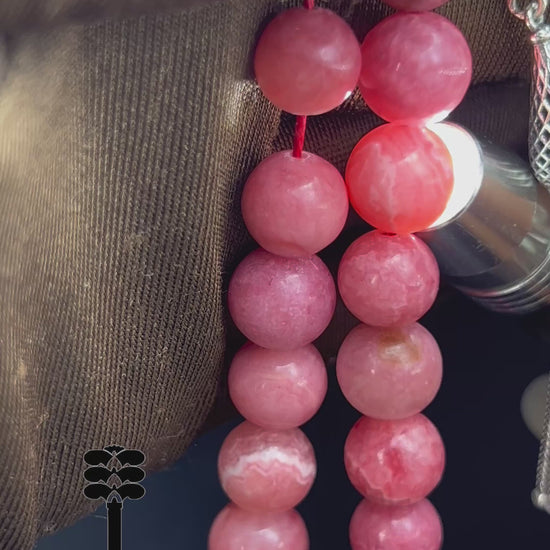 Rhodochrosit-Tasbih Gebetsperlen Rosenkranz Misbaha Ethnischer Schmuck Ramadan Eid Islamisches Geschenk, 925er silbere quaste, islamische geschenke