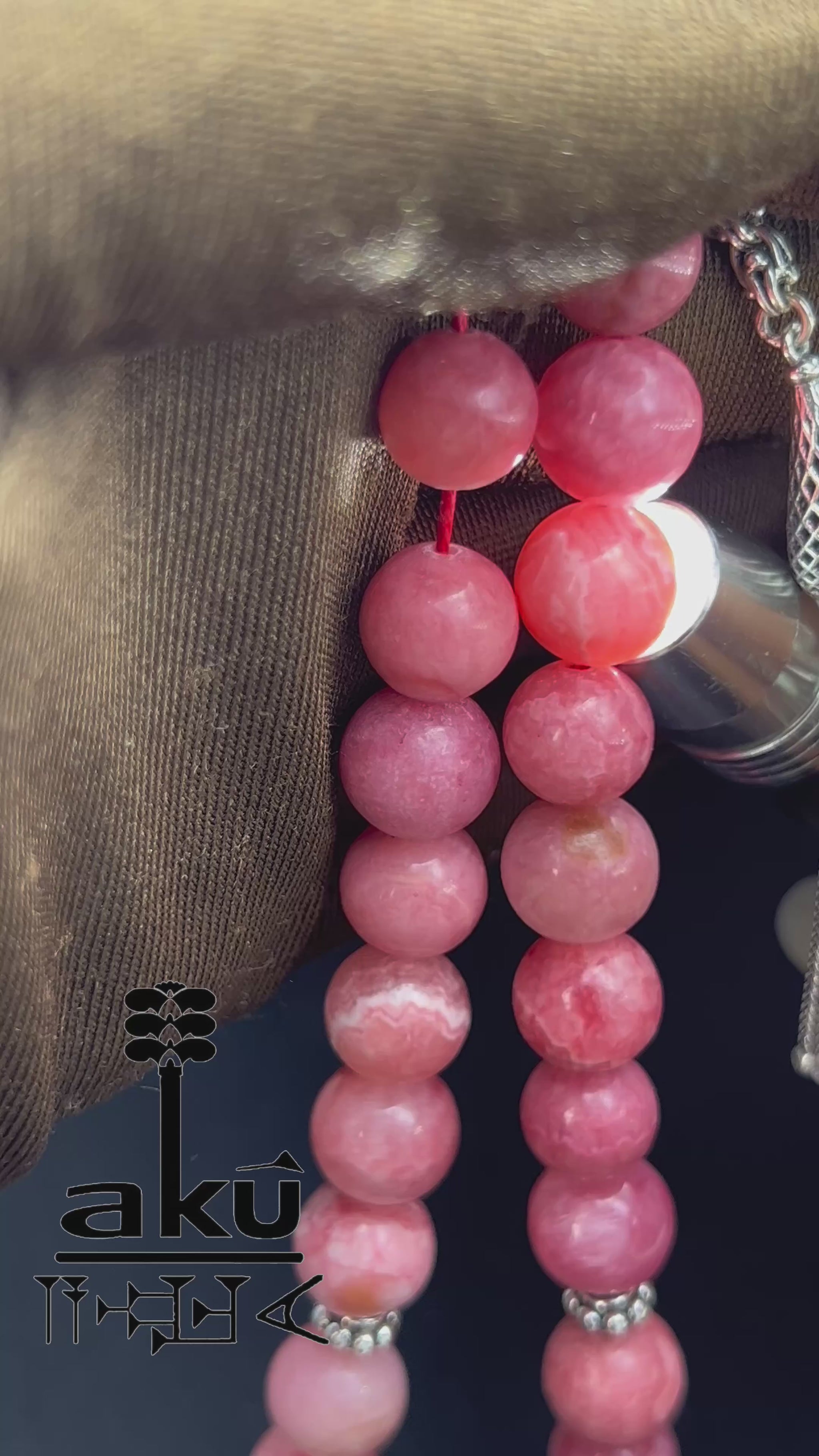 Rhodochrosit-Tasbih Gebetsperlen Rosenkranz Misbaha Ethnischer Schmuck Ramadan Eid Islamisches Geschenk, 925er silbere quaste, islamische geschenke