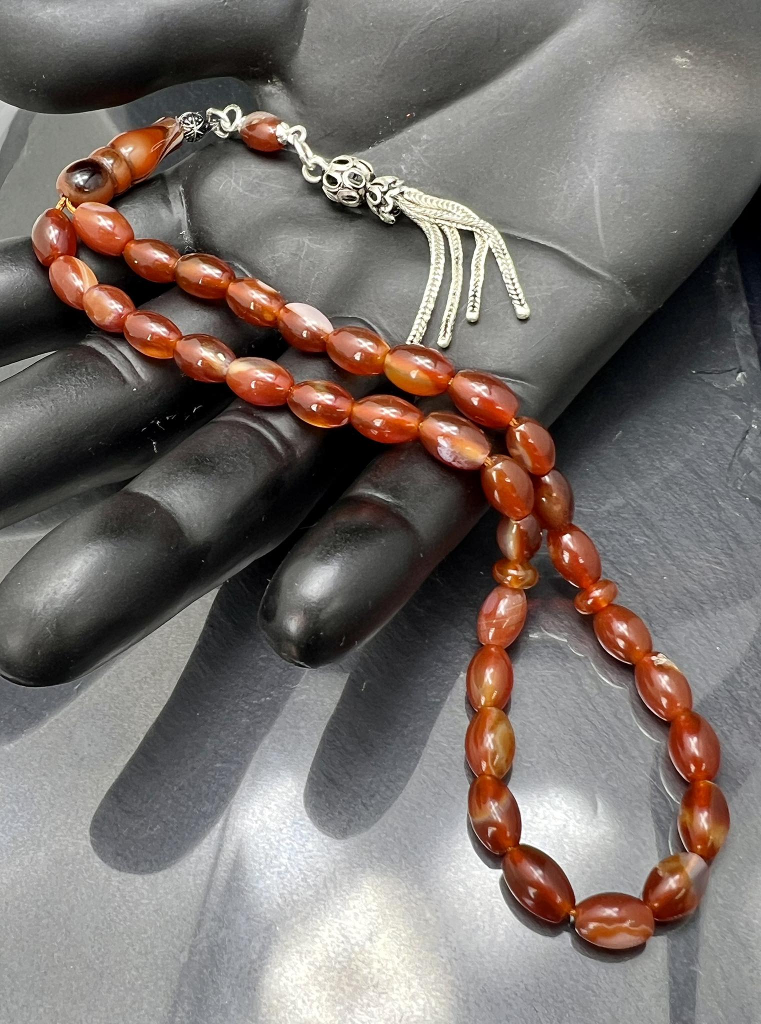 Akik Tasbih 33 natürlicher Achat Edelstein islamisches tasbeeh Misbaha 925 Silber Tasbih, AkueShop