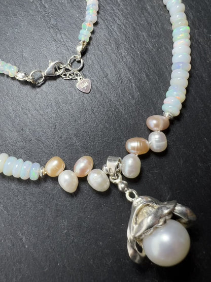 Natürliche weiße OPAL-Halskette und Ohrringe, Edelsteinschmuck, Kronenchakra-Meditationsenergie