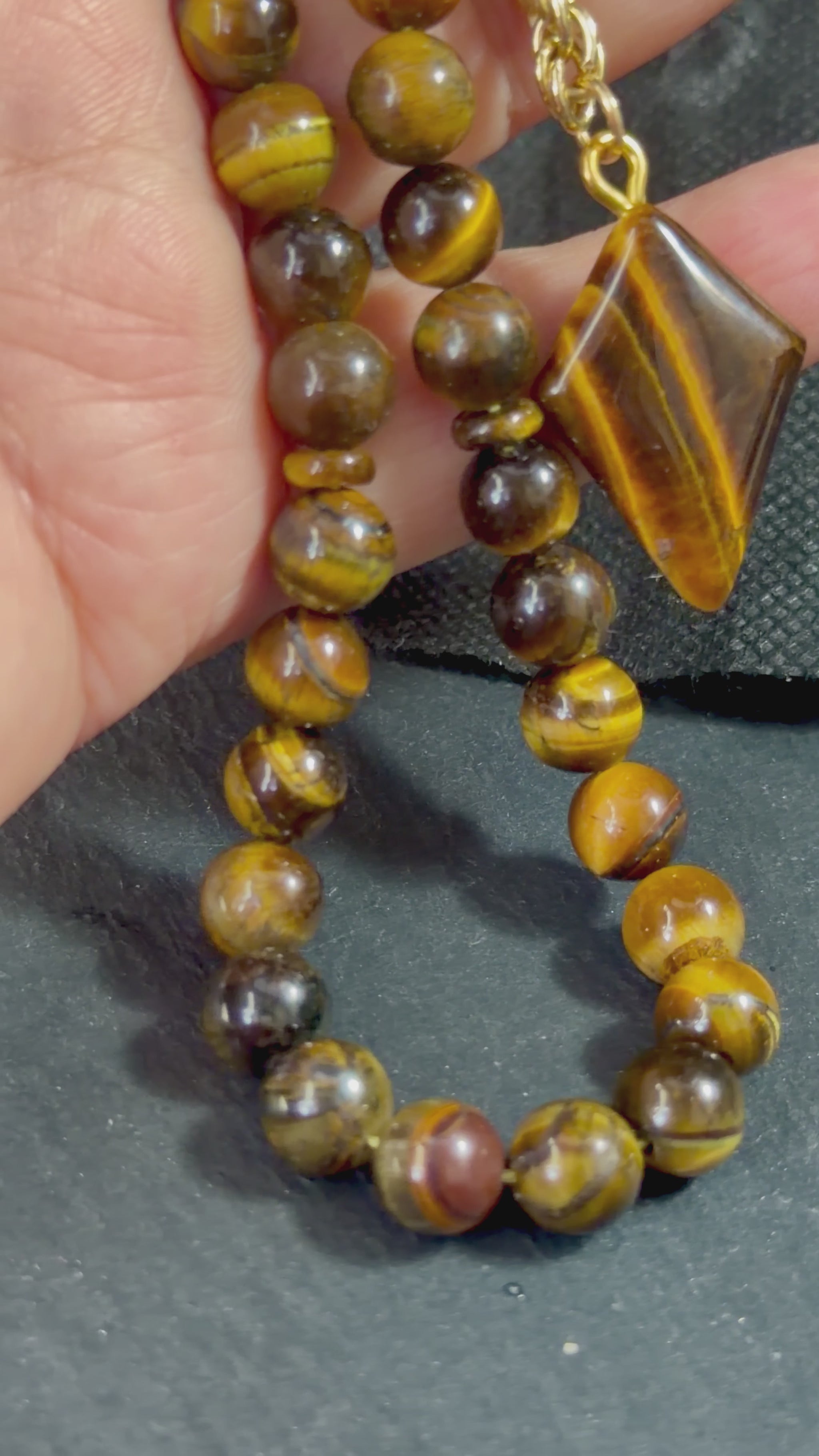 Tigerauge Tasbih, natuerliches Stein, islamisches Misbaha, goldene Quaste