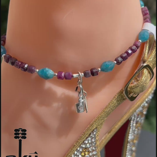 Rubin & Apatit Fußkette 925er Silber Fußkette, geschenke für sie, handgefertigt schmuck. AkueShop