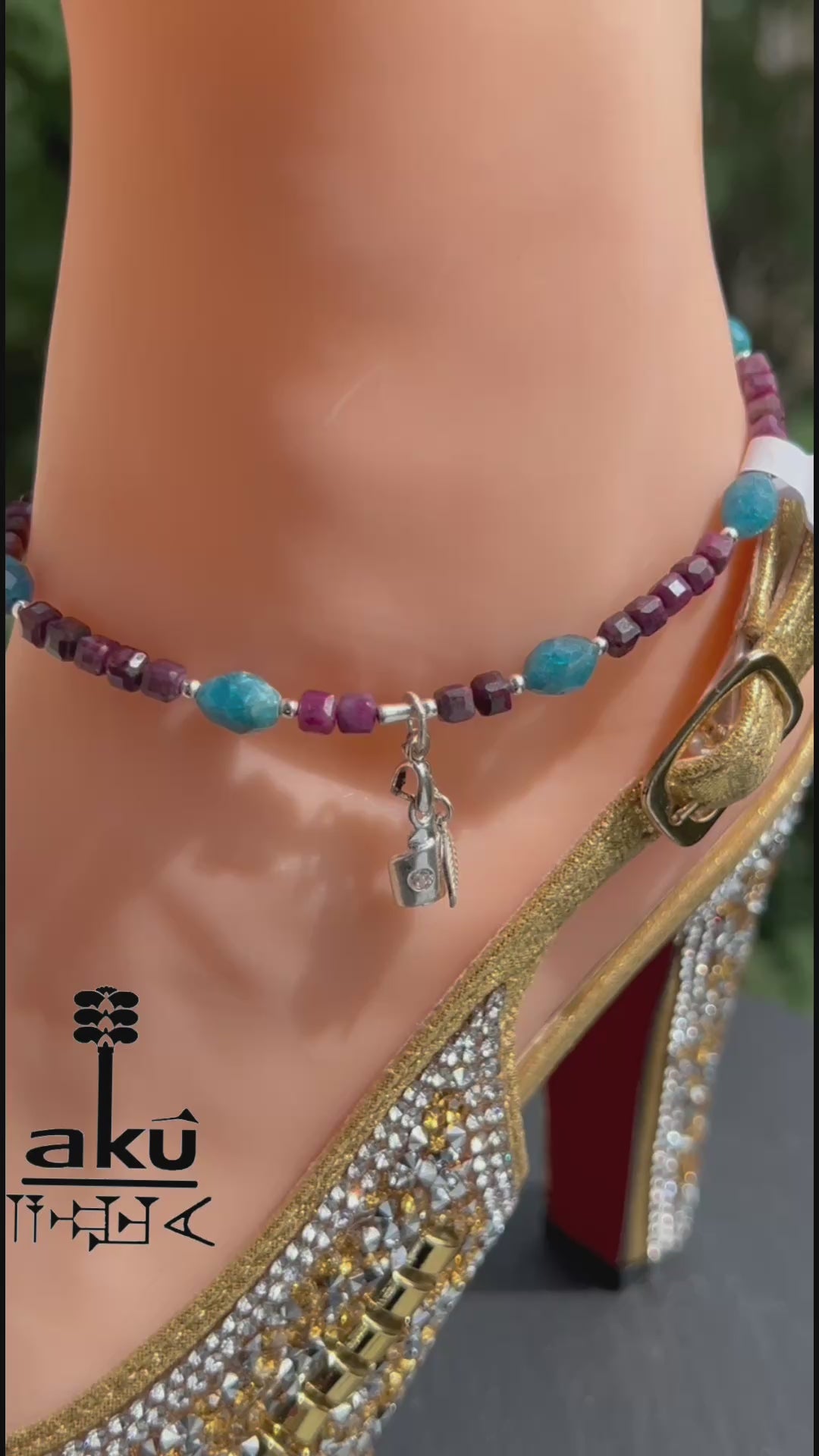 Rubin & Apatit Fußkette 925er Silber Fußkette, geschenke für sie, handgefertigt schmuck. AkueShop
