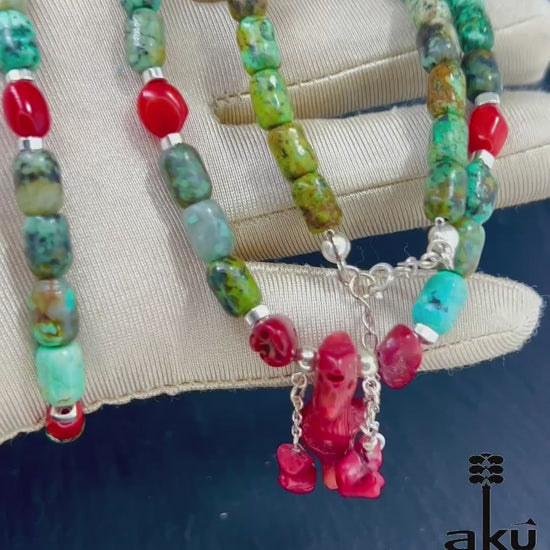 Handgefertigtes Afrikanisches Türkis und Naturkorallen Schmuck-Set – Halskette & Armband aus 925 Sterling Silber mit verstellbarer Kette