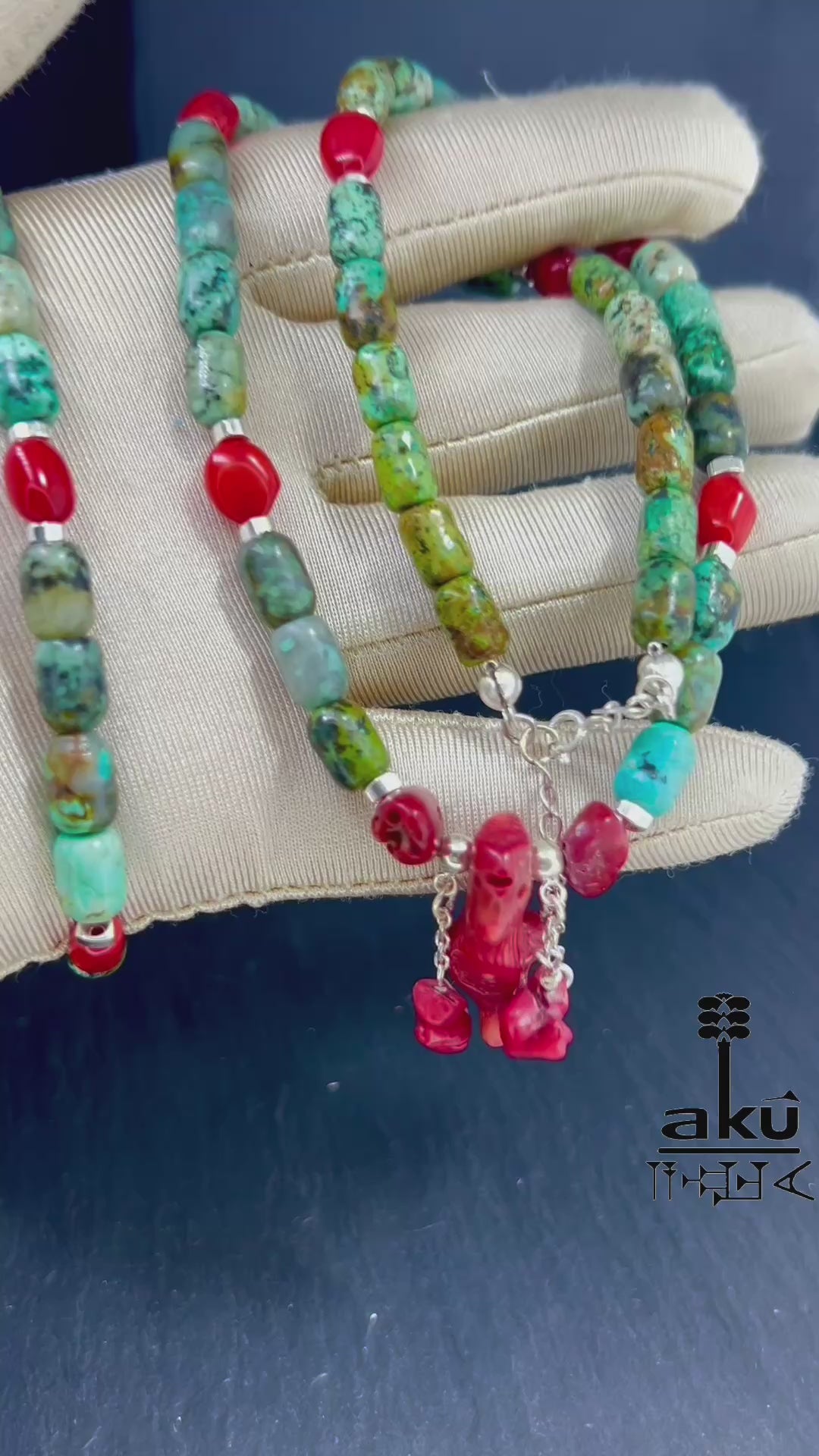 Handgefertigtes Afrikanisches Türkis und Naturkorallen Schmuck-Set – Halskette & Armband aus 925 Sterling Silber mit verstellbarer Kette