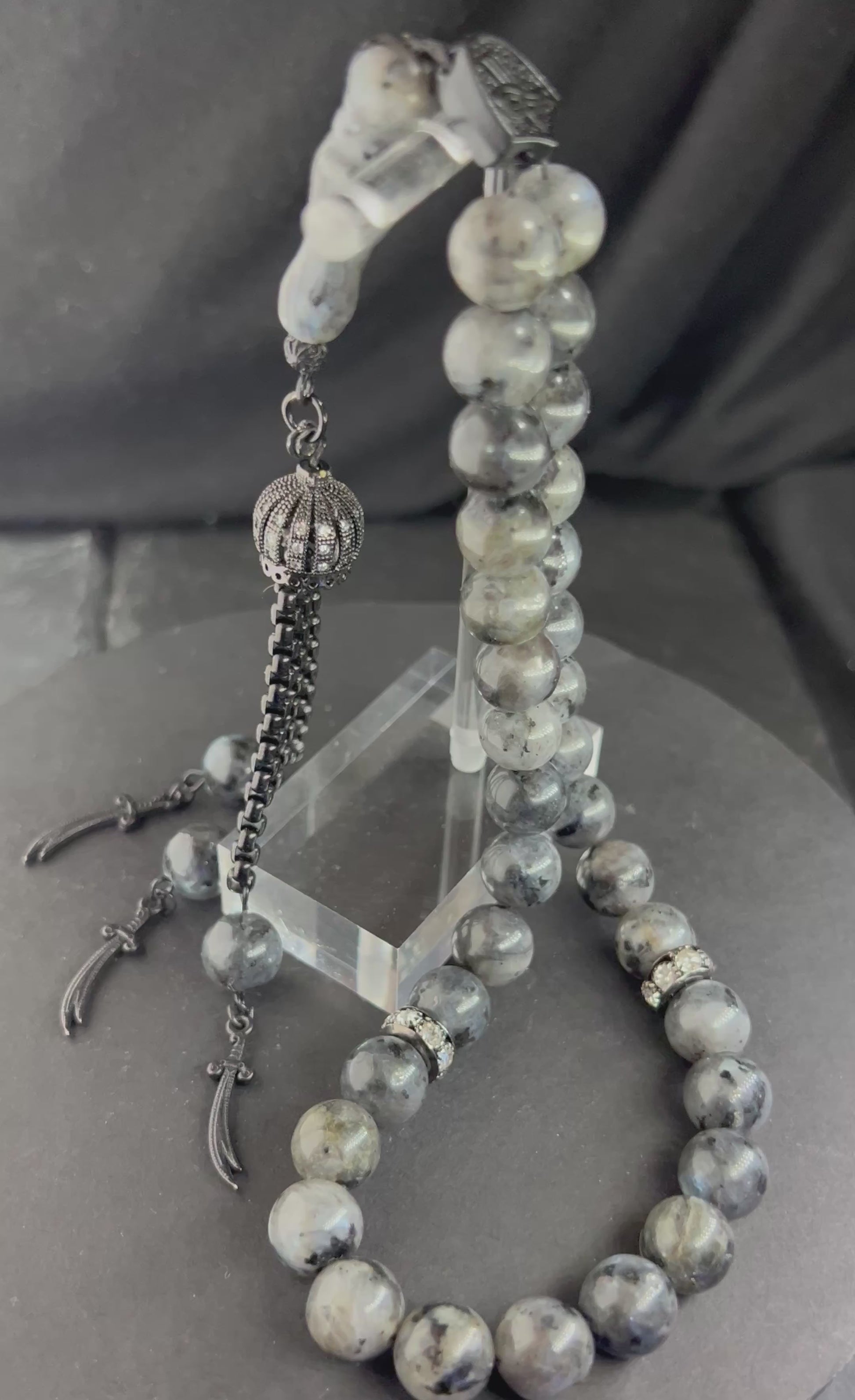 Labradorite Tesbih 33 natürliches Edelstein islamische Zulfigar-Schwert Misbaha 10mm Tesbih