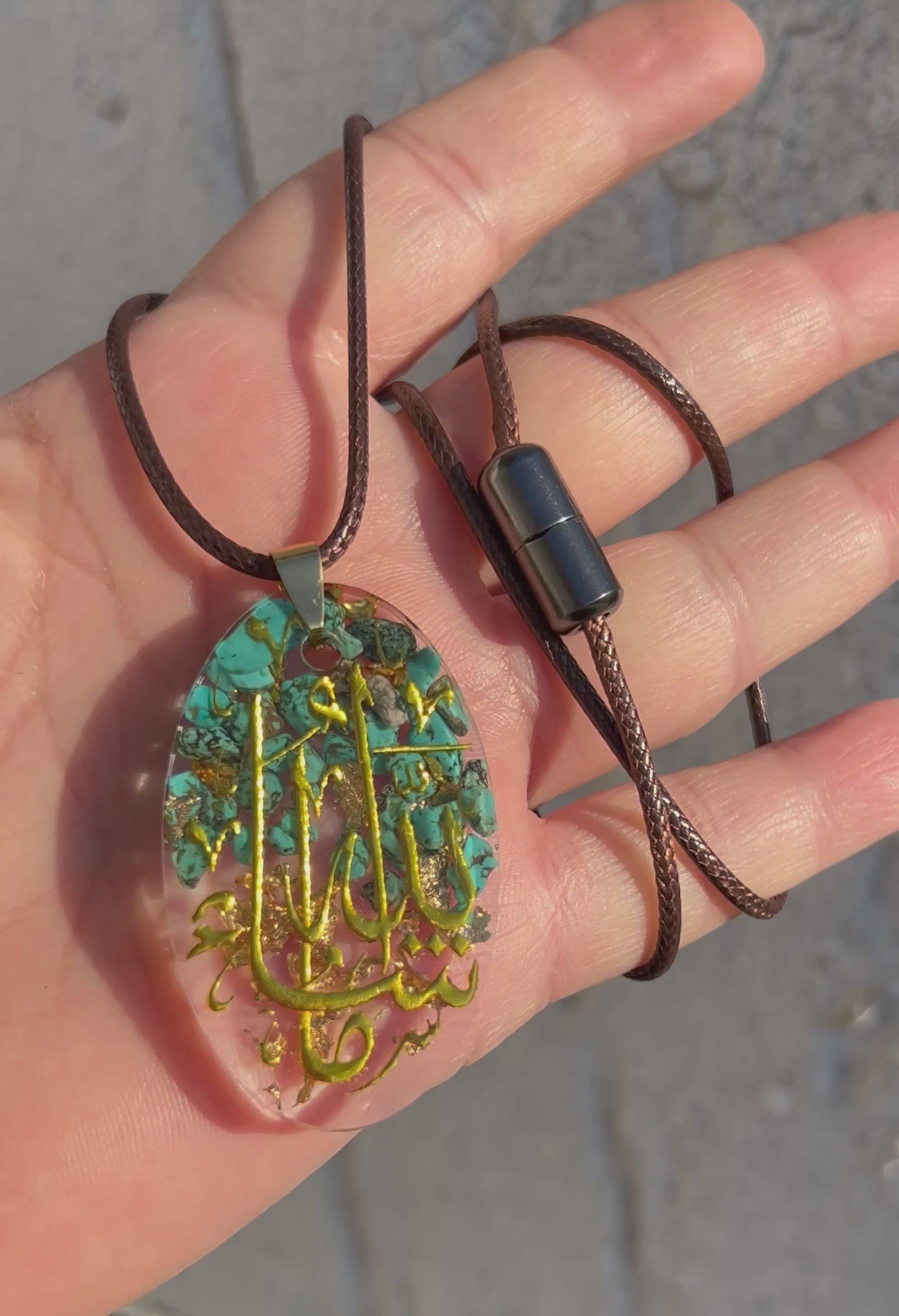 Türkis Islamische Halskette, Harz Anhänger, arabische Kalligraphie Maschallah