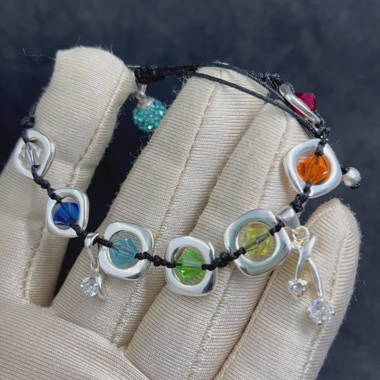 Handgefertigtes Makramee-Armband, 925er Silber, 7 Chakren-Kristallen, spirituelle Heilung, energetisches Gleichgewicht, Verstellbare Größe