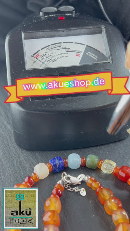7Chakren Halskette Collier 925Er Silber Natürliche Edelsteine Karneol Achat Krone Drittes Auge