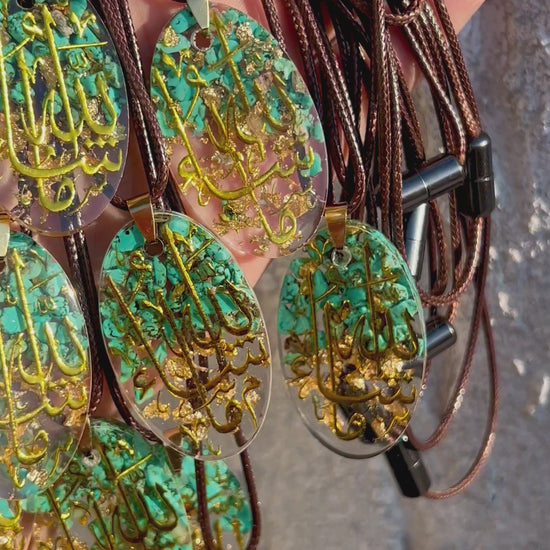 Türkis Islamische Halskette, Harz Anhänger, arabische Kalligraphie Maschallah