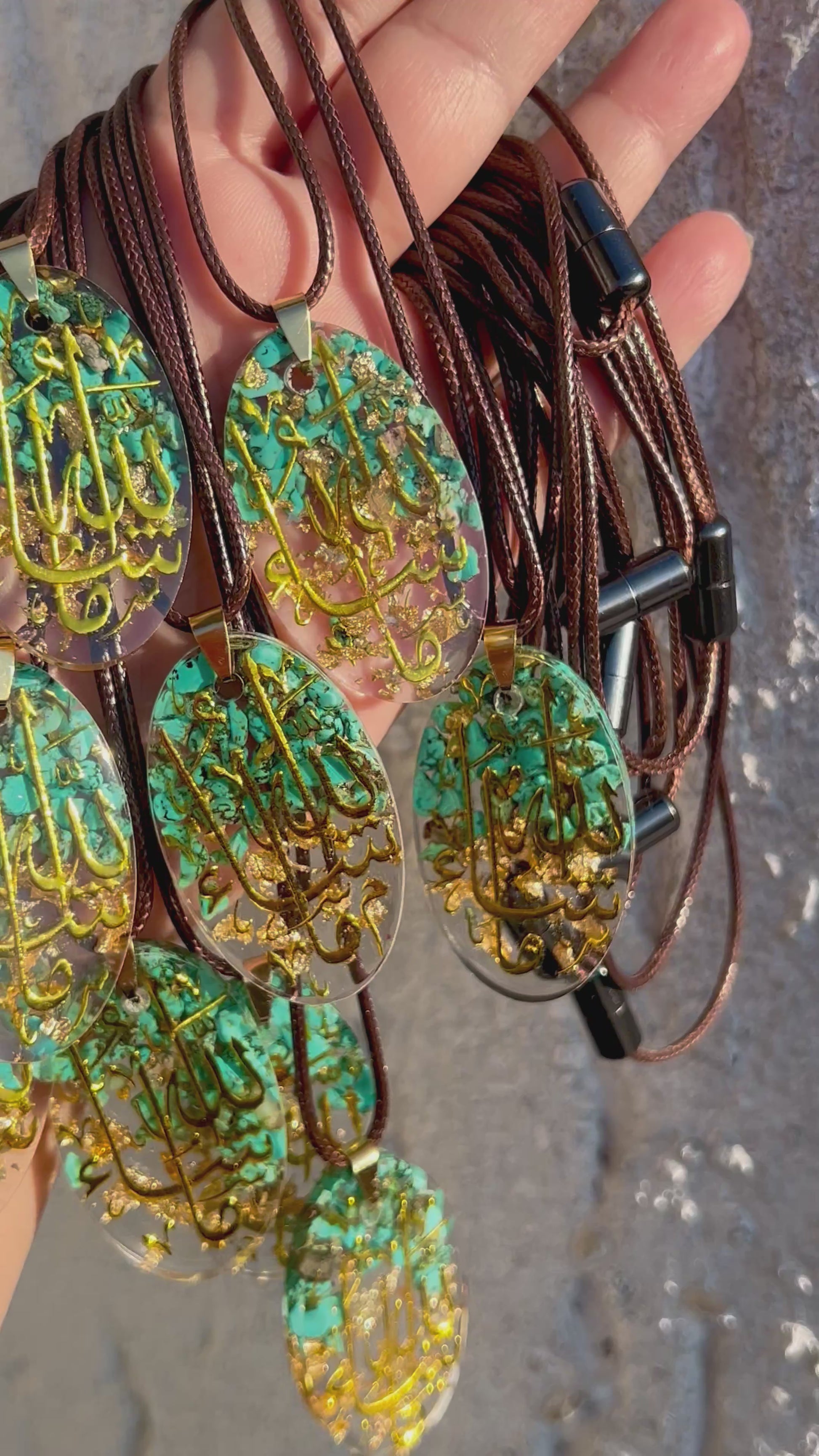 Türkis Islamische Halskette, Harz Anhänger, arabische Kalligraphie Maschallah