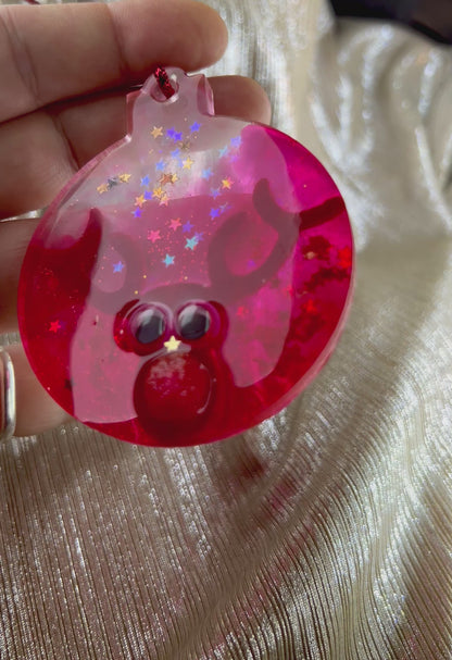 Weihnachtsanhänger Rot Glitzer Naturmaterialien, bewegliche Augen