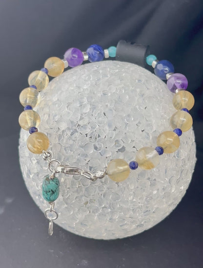 Schütze Sternzeichen Glückskristalle Armband Edelsteine Citrin Lapislazuli Amethyst Sodalith, Türkis, Topas
