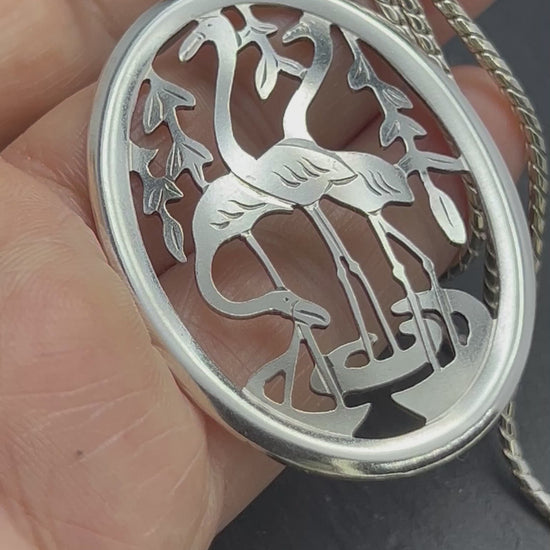 Drei Störche Halskette Vintage 800er Silber Familie Geschenke Handarbeit Halskette