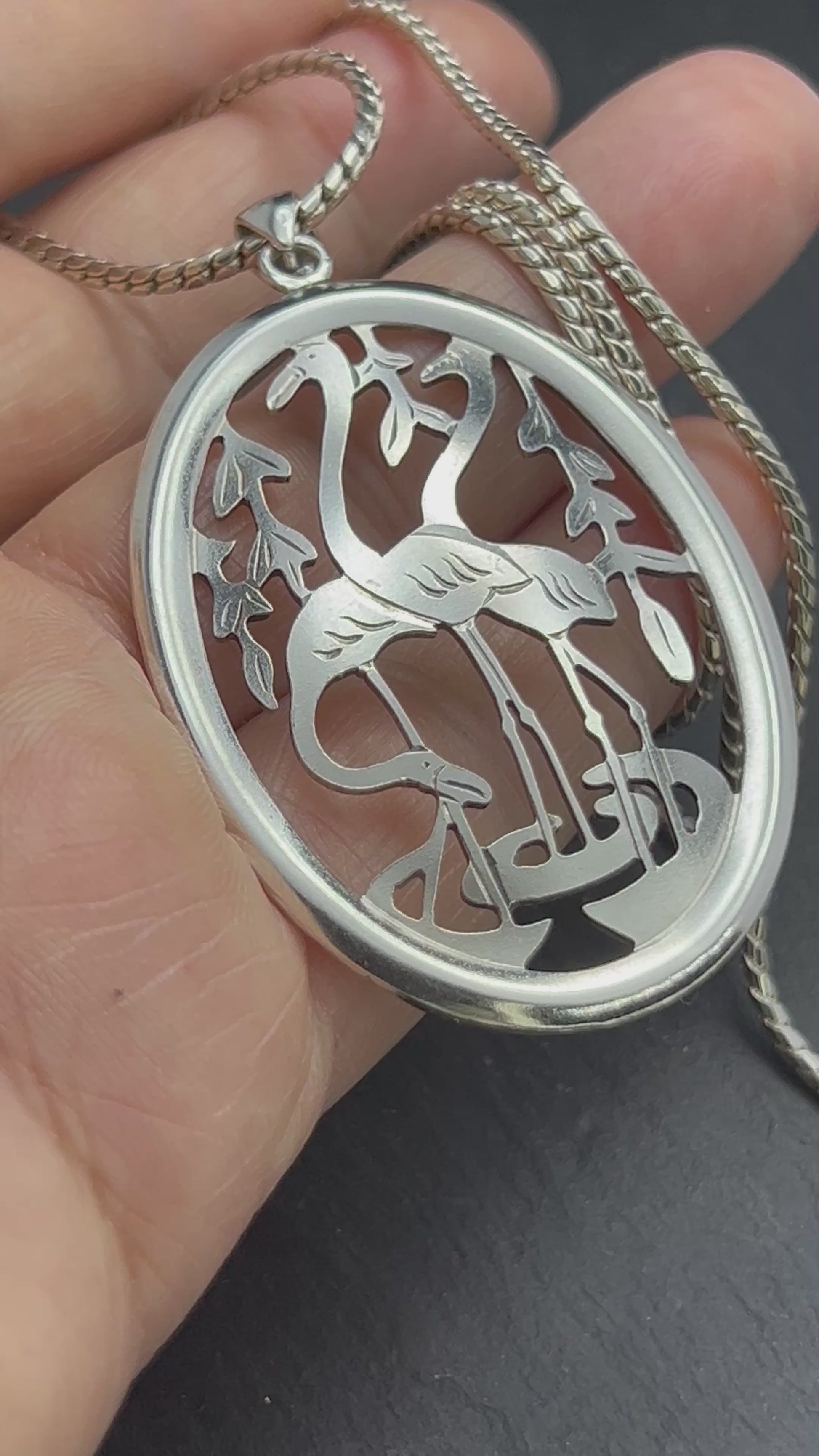 Drei Störche Halskette Vintage 800er Silber Familie Geschenke Handarbeit Halskette