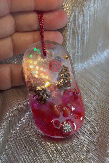 Handmade Weihnachtsanhänger Rot Glitzer Naturmaterialien – Set Verkauf