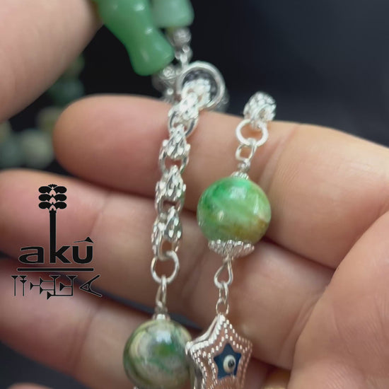 Phoenix Jade Tasbih Islamisches Eid-Geschenk 925 Silber Quaste Herzchakra-Energie, riesige Misbaha, Muslimmsche Schmuck, Sibha, AkueShop, boseaugeschutz