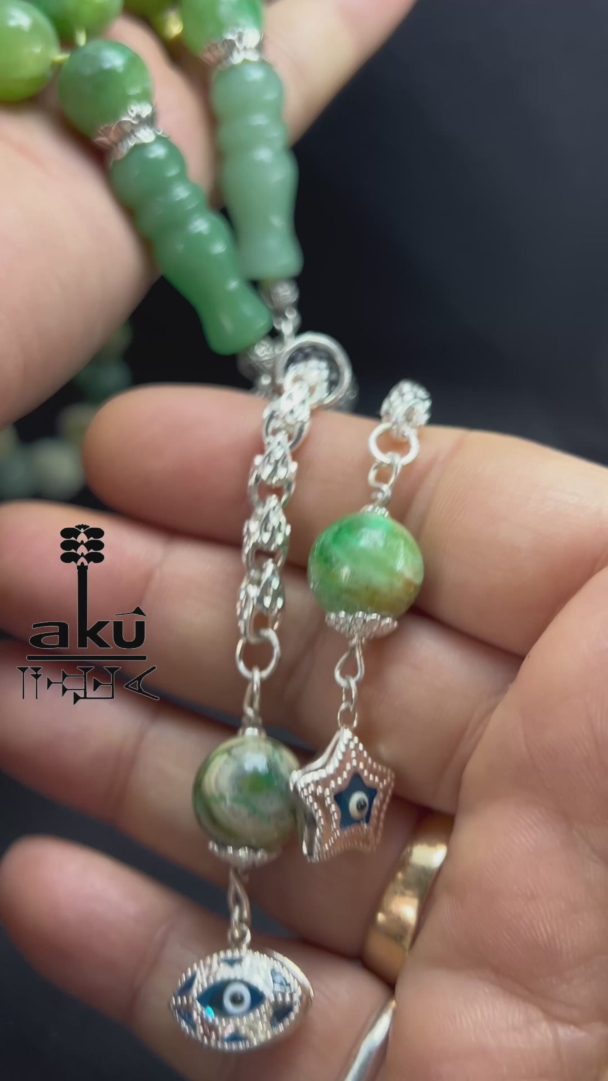 Phoenix Jade Tasbih Islamisches Eid-Geschenk 925 Silber Quaste Herzchakra-Energie, riesige Misbaha, Muslimmsche Schmuck, Sibha, AkueShop, boseaugeschutz