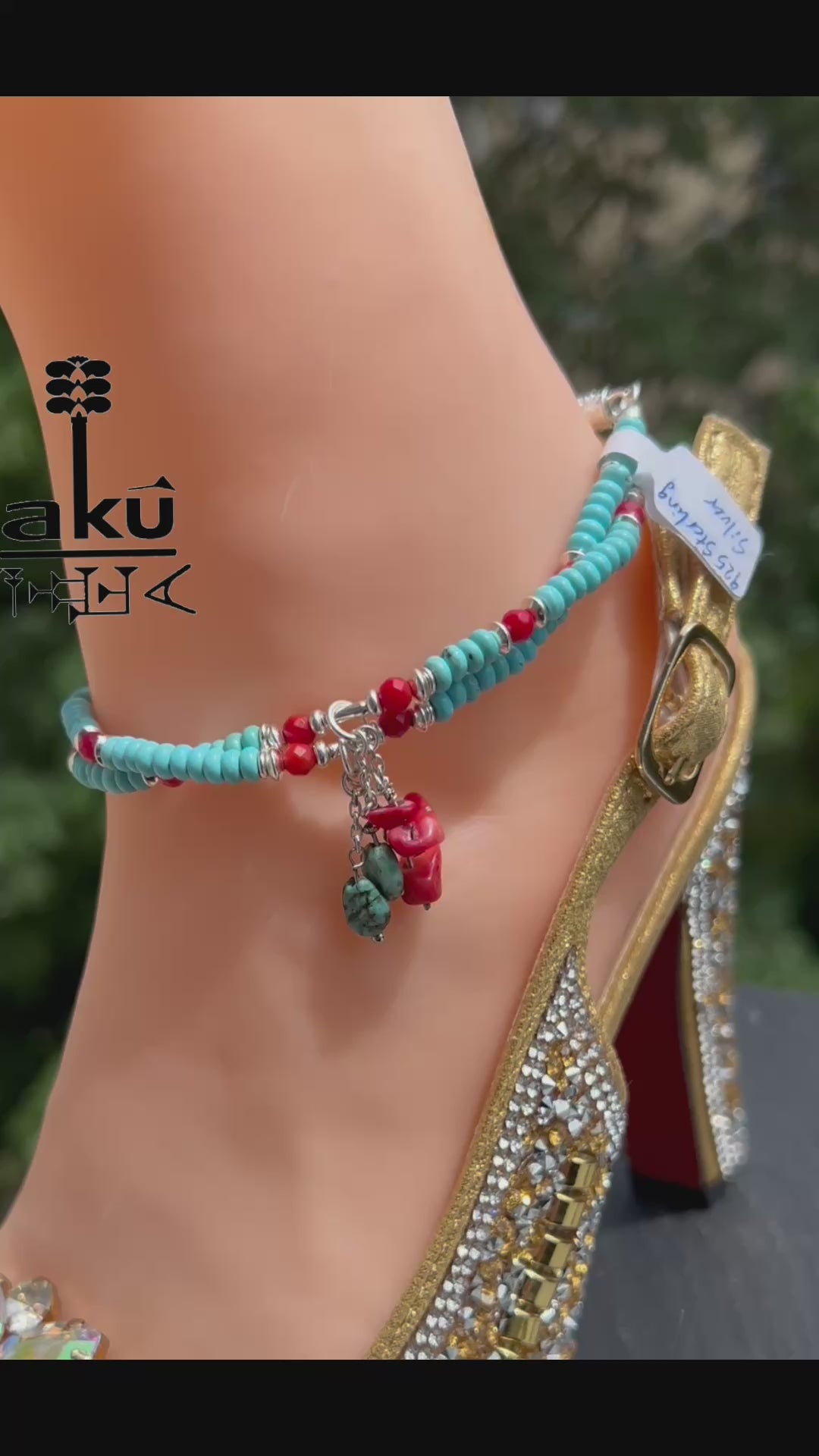 Türkisblau Hawlett und Koralle Fußkette natürliche Edelstein 925er Silber Fußkette, AkueShop