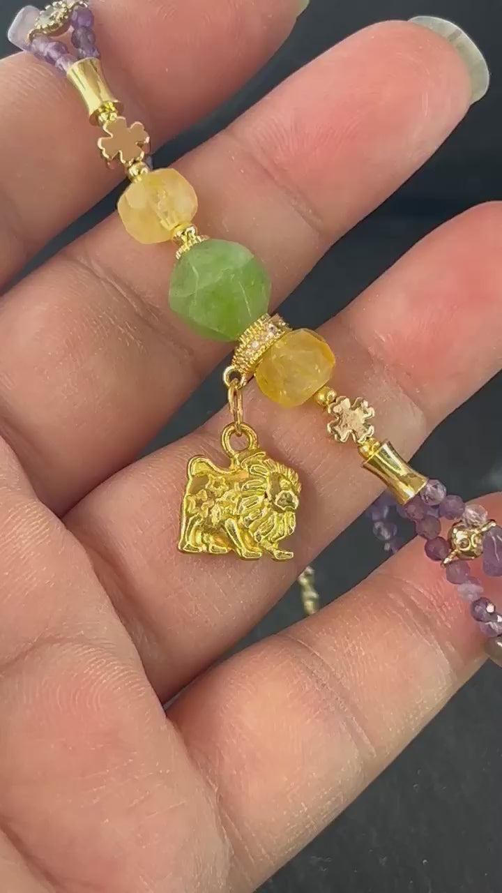 Leo Armband Glücksteine Energieanhänger Natürliche Edelsteine Reiki-Meditationsenergie .